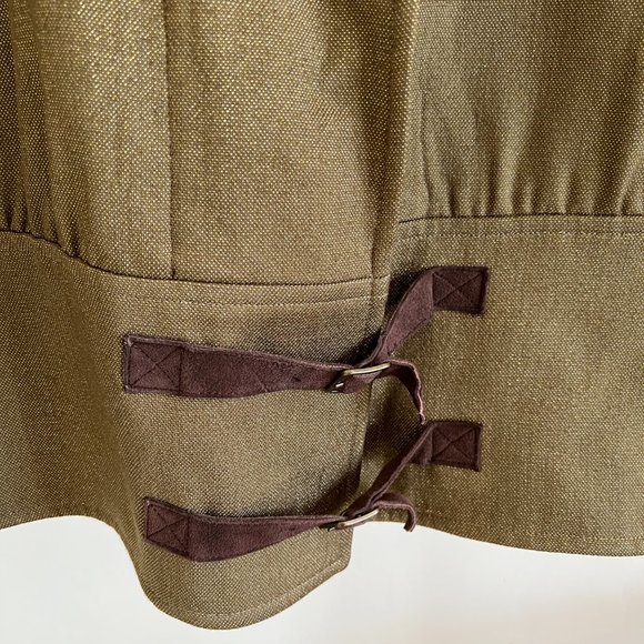 Erin Snow Shimmer Gold Metallic Green Jacket With Suede Leather Trim M - Picture 2 of 15